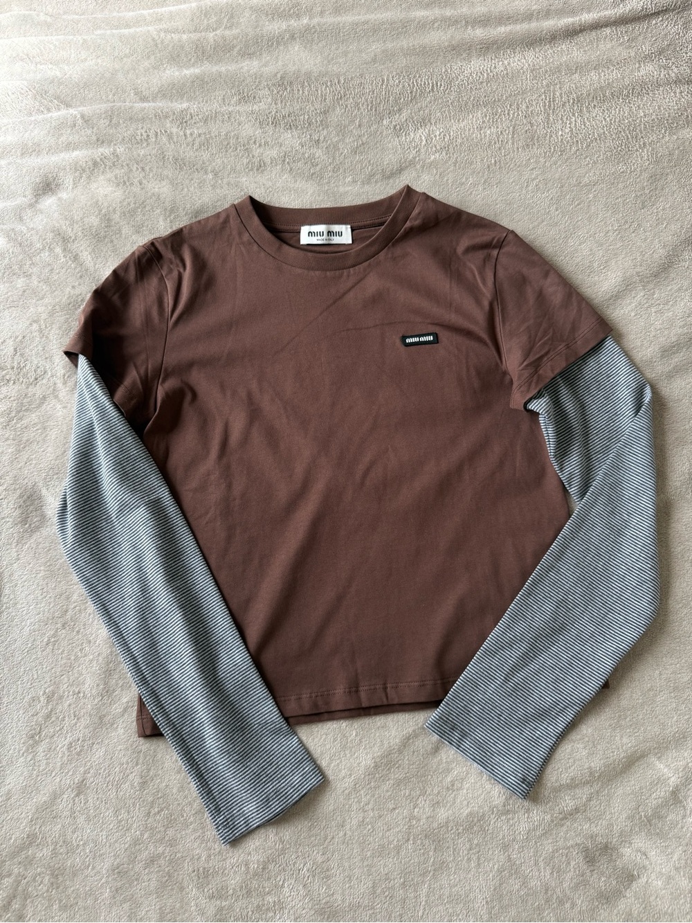 Miu Miu Layered-Look Brown & Gray Long-Sleeve Shirt Size M